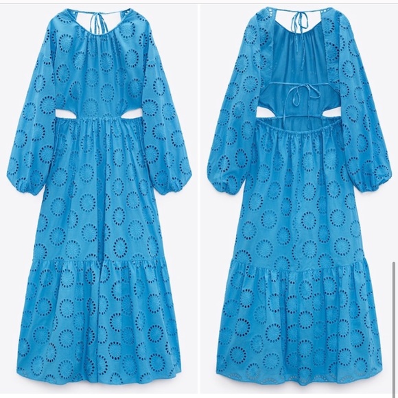 Zara new with tags blue embroidered cut out maxi dress - Picture 1 of 3
